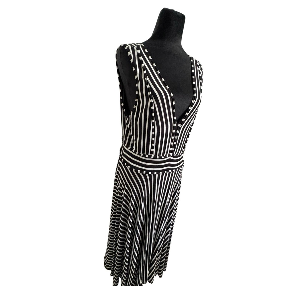 Max Studio XL Black White Striped Wrap Dress Stretch Midi Sleeveless